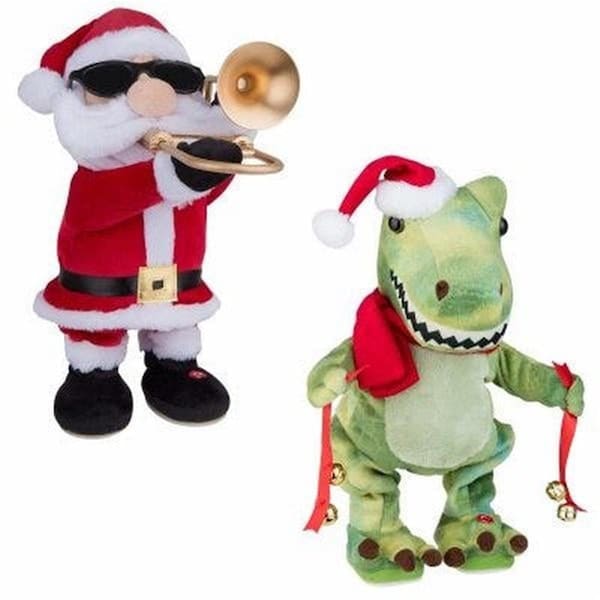 Gemmy Industries Animated Musical Christmas Plush Santa with Trombone or Christmas T-Rex - 116174