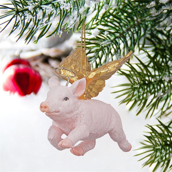 Design Toscano Hog Heaven: Flying Pig Angel Holiday Ornament - JH170739