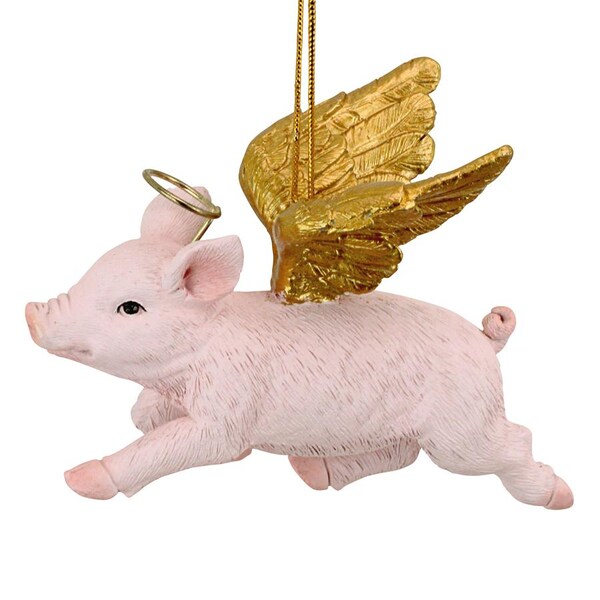Design Toscano Hog Heaven: Flying Pig Angel Holiday Ornament - JH170739