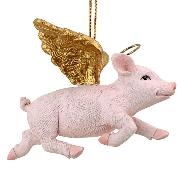Design Toscano Hog Heaven: Flying Pig Angel Holiday Ornament - JH170739