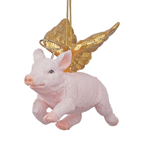 Design Toscano Hog Heaven: Flying Pig Angel Holiday Ornament - JH170739