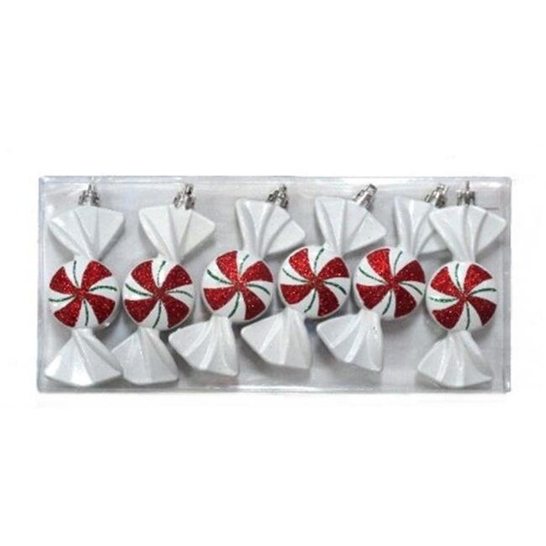 Winterland Winterland WL-ORN-6PK-CDY 6 Piece Christmas Hanging White Candy Ornament - WL-ORN-6PK-CDY