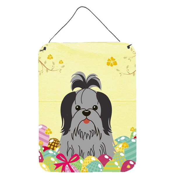 Carolines Treasures Easter Eggs Shih Tzu Black Silver Wall or Door Hanging Prints - BB6089DS1216
