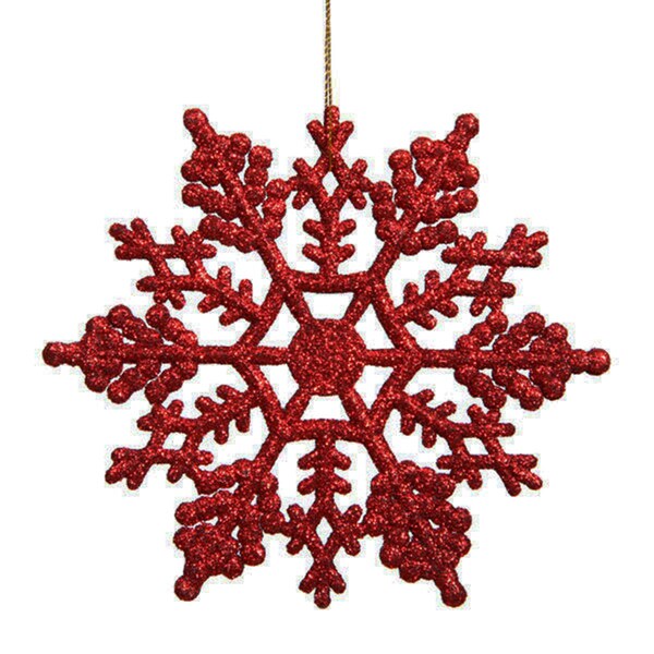 Go-Go 4 in. Club Burgundy Glitter Snowflake Christmas Ornaments, Pack - 24 - GO72956