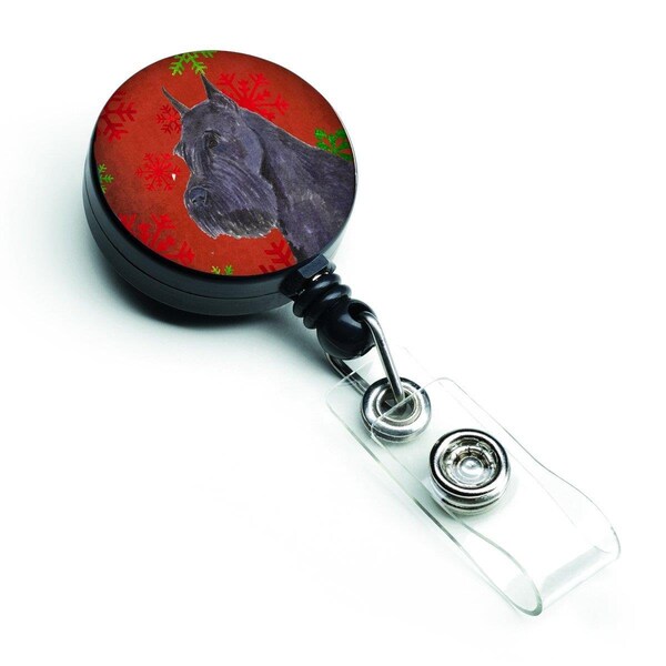 Teacher'S Aid Schnauzer Red & Green Snowflakes Holiday Christmas Retractable Badge Reel - TE718635