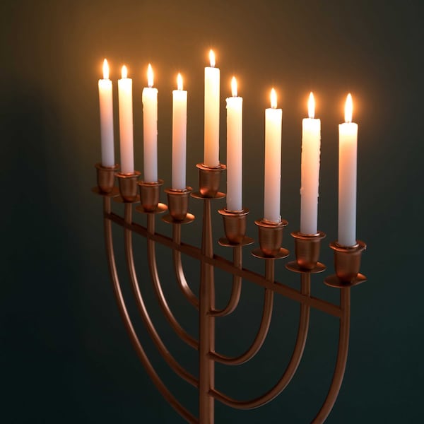 Vintiquewise Modern Solid Metal Judaica Hanukkah Menorah 9 Branched Candelabra, Copper Medium - QI004119.BR.M