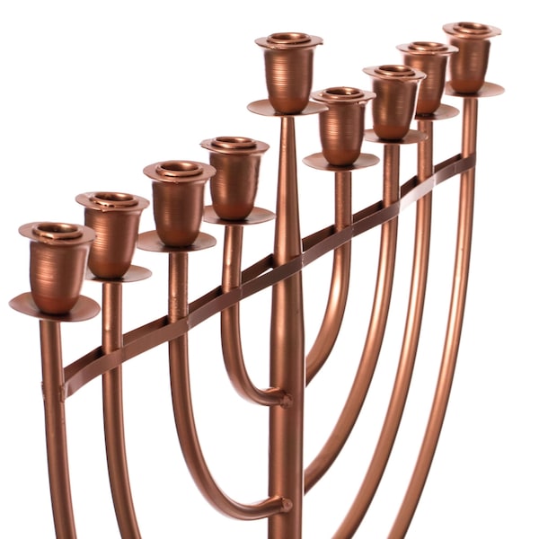 Vintiquewise Modern Solid Metal Judaica Hanukkah Menorah 9 Branched Candelabra, Copper Medium - QI004119.BR.M