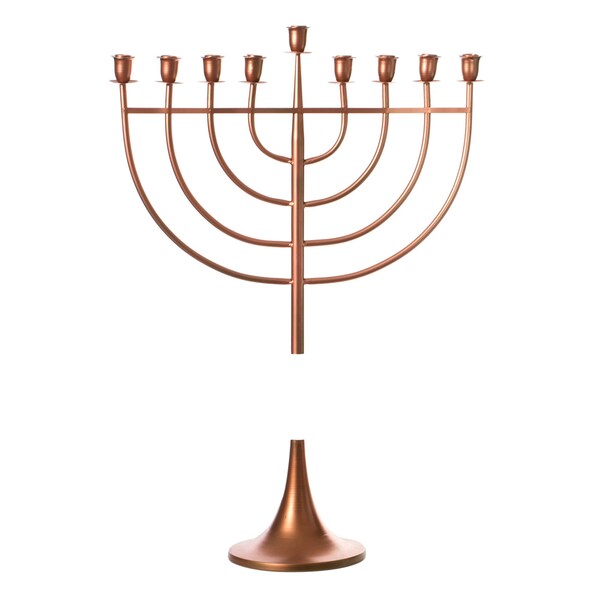 Vintiquewise Modern Solid Metal Judaica Hanukkah Menorah 9 Branched Candelabra, Copper Medium - QI004119.BR.M