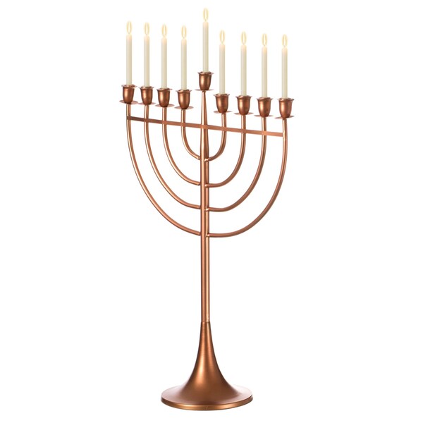 Vintiquewise Modern Solid Metal Judaica Hanukkah Menorah 9 Branched Candelabra, Copper Medium - QI004119.BR.M