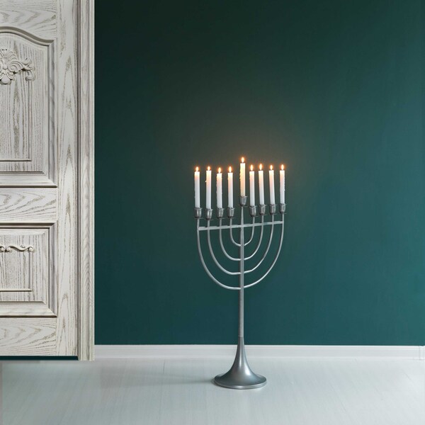 Vintiquewise Modern Solid Metal Judaica Hanukkah Menorah 9 Branched Candelabra, Aluminum Finish Medium - QI004119.AL.M