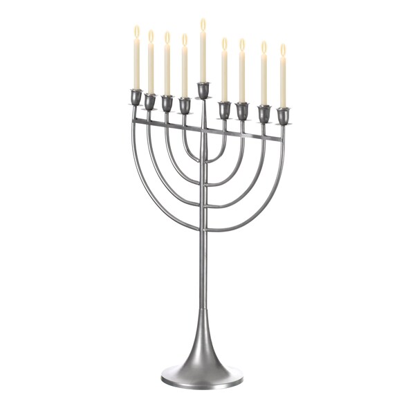 Vintiquewise Modern Solid Metal Judaica Hanukkah Menorah 9 Branched Candelabra, Aluminum Finish Medium - QI004119.AL.M