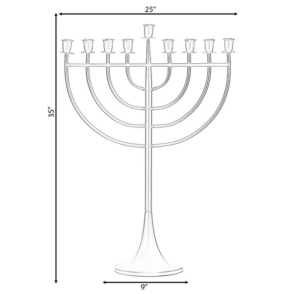 Vintiquewise Modern Solid Metal Judaica Hanukkah Menorah 9 Branched Candelabra, Aluminum Finish Medium - QI004119.AL.M
