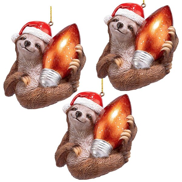 Design Toscano Santa's Holiday Season Sloth Christmas Ornament, PK 3 - QS995306