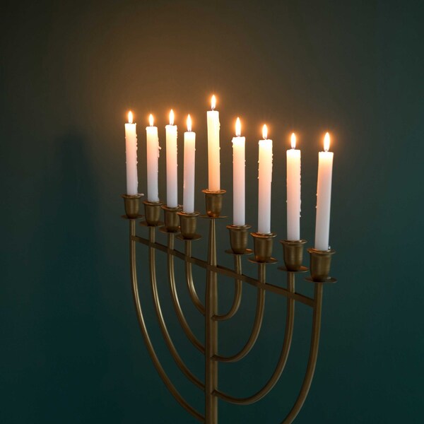 Vintiquewise Modern Solid Metal Judaica Hanukkah Menorah 9 Branched Candelabra, Gold Medium - QI004119.GD.M