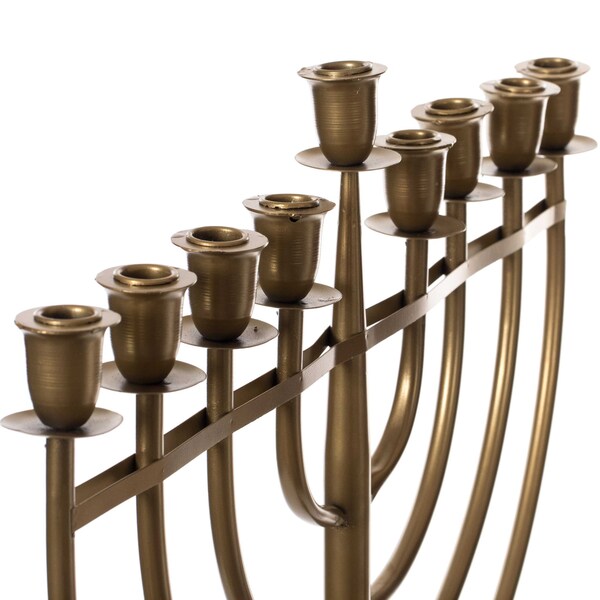Vintiquewise Modern Solid Metal Judaica Hanukkah Menorah 9 Branched Candelabra, Gold Medium - QI004119.GD.M