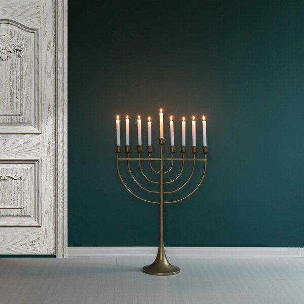 Vintiquewise Modern Solid Metal Judaica Hanukkah Menorah 9 Branched Candelabra, Gold Medium - QI004119.GD.M