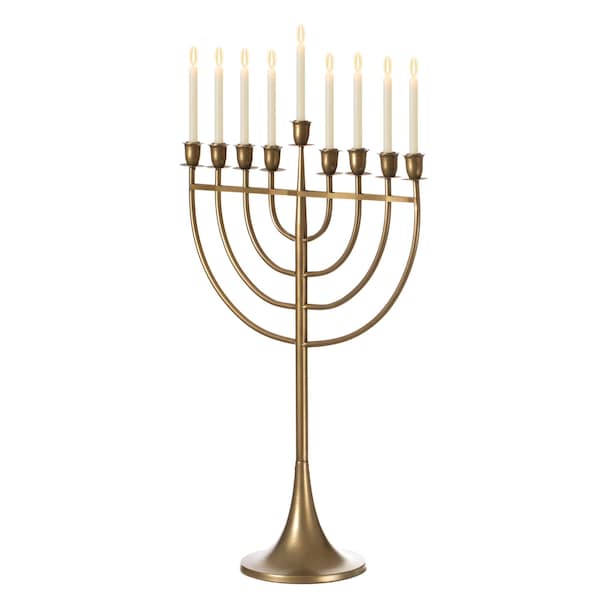 Vintiquewise Modern Solid Metal Judaica Hanukkah Menorah 9 Branched Candelabra, Gold Medium - QI004119.GD.M