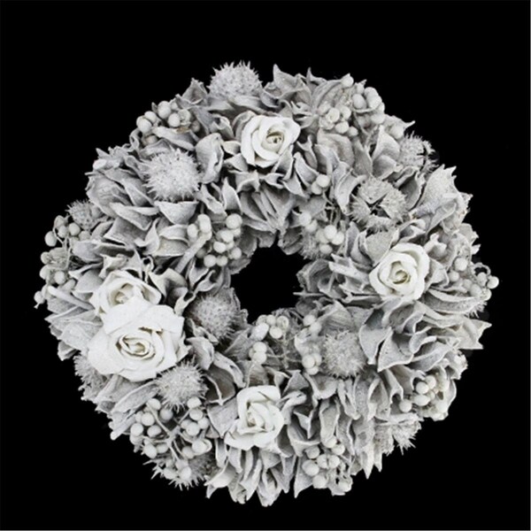 Northlight Seasonal Northlight Seasonal 31742069 White Glitter Rose and Walnut Shell Artificial Christmas Wreath - 31742069