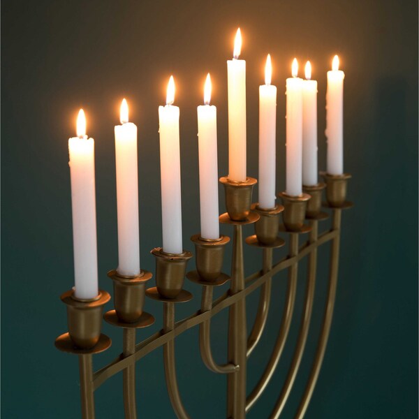 Vintiquewise Modern Solid Metal Judaica Hanukkah Menorah 9 Branched Candelabra, Gold Finish Large - QI004119.GD.L