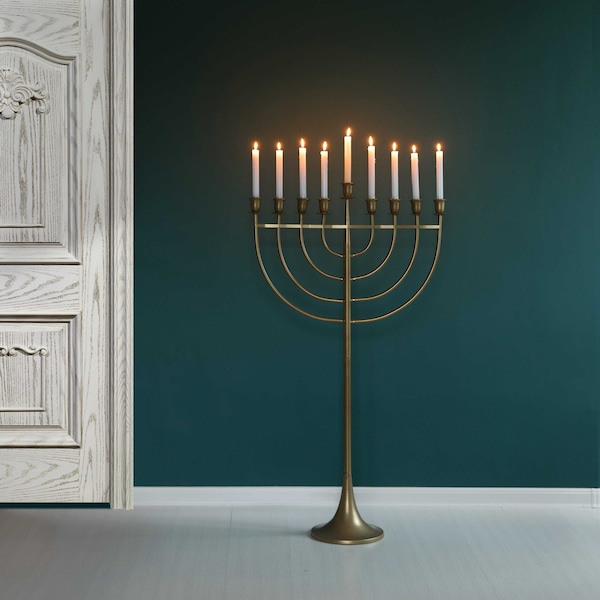 Vintiquewise Modern Solid Metal Judaica Hanukkah Menorah 9 Branched Candelabra, Gold Finish Large - QI004119.GD.L