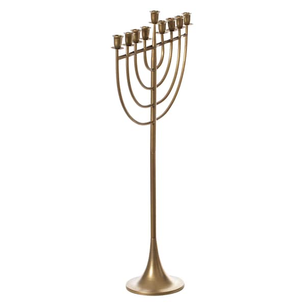 Vintiquewise Modern Solid Metal Judaica Hanukkah Menorah 9 Branched Candelabra, Gold Finish Large - QI004119.GD.L