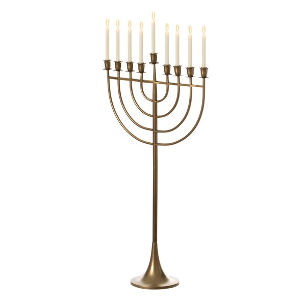 Vintiquewise Modern Solid Metal Judaica Hanukkah Menorah 9 Branched Candelabra, Gold Finish Large - QI004119.GD.L