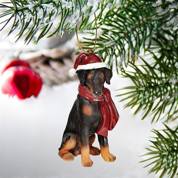 Design Toscano Doberman Pinscher Holiday Dog Ornament Sculpture - JH576309