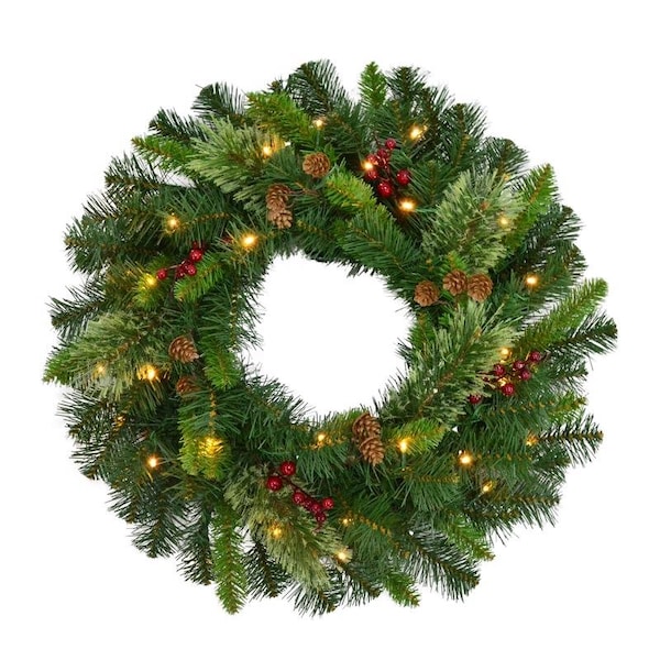 Holiday Bright Lights Celebrations Home 24 in. D LED Prelit Warm White Mixed Pine Wreath - MCPWR24BOWWA