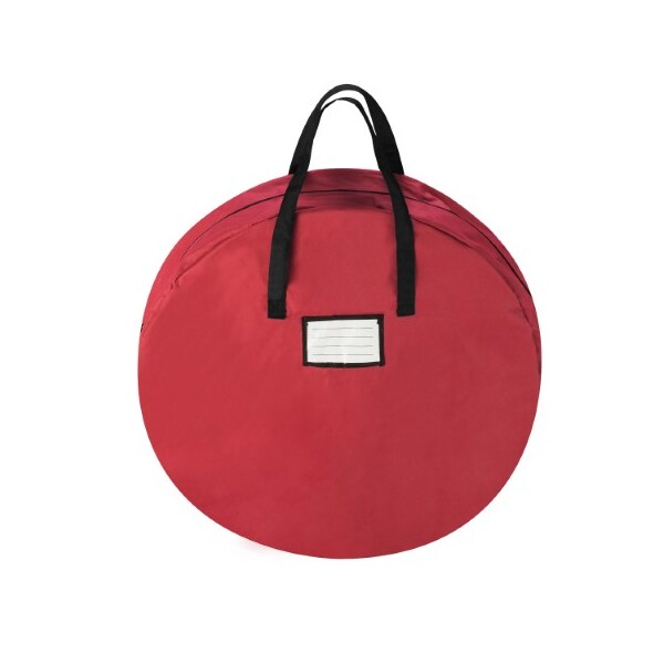 Hastings Home Wreath Storage Round Tote Bag with Handles for Holiday Artificial Garlands, Wreath, Red - 604956NGP