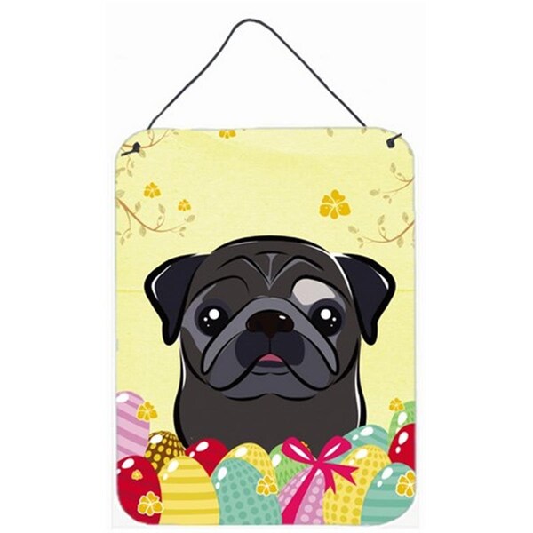 Carolines Treasures Black Pug Easter Egg Hunt Wall or Door Hanging Prints - BB1945DS1216