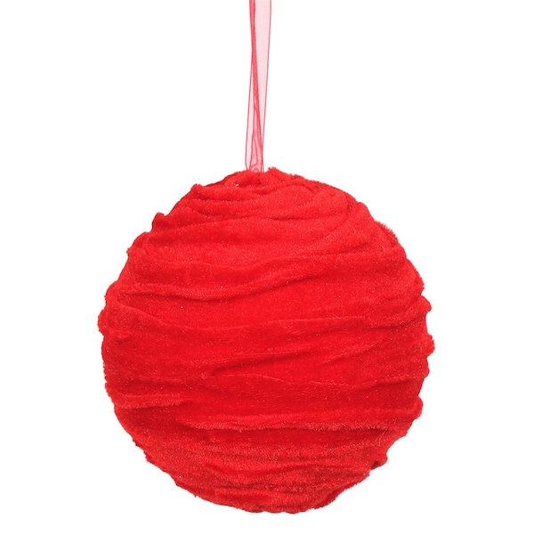 Vickerman 4.75 in. Red Gathered Cloth Ornament Ball, 3PK - M173405