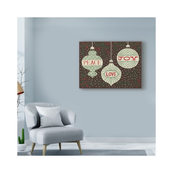 Trademark Fine Art Michael Mullan 'Jolly Holiday Ornaments Peace Love Joy' Canvas Art, 18x24 - WAP08568-C1824GG
