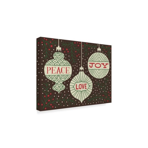 Trademark Fine Art Michael Mullan 'Jolly Holiday Ornaments Peace Love Joy' Canvas Art, 18x24 - WAP08568-C1824GG