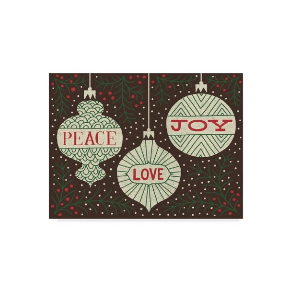Trademark Fine Art Michael Mullan 'Jolly Holiday Ornaments Peace Love Joy' Canvas Art, 18x24 - WAP08568-C1824GG