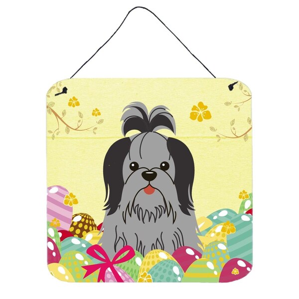 Carolines Treasures Easter Eggs Shih Tzu Black Silver Wall or Door Hanging Prints - BB6089DS66