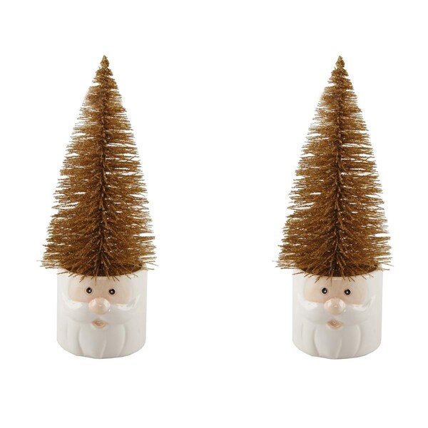 Espectaculo Set of 2 Mini 11 in. H Christmas Trees in Ceramic Santa - ES2966007