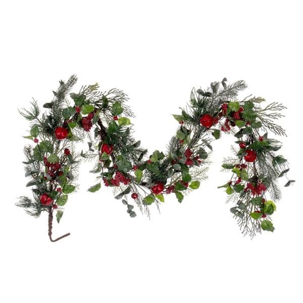 Vickerman 5 ft. Green Holly Pine & Red Jingle Bell Garland - FQ221760
