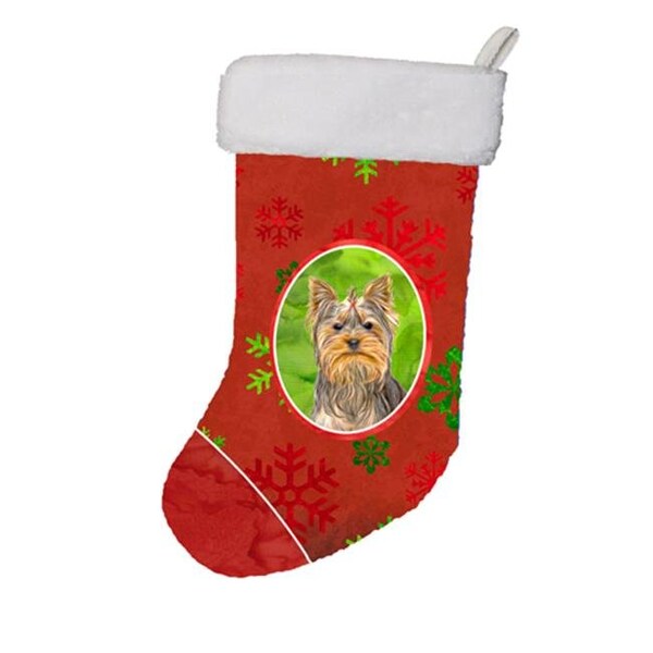 Carolines Treasures Carolines Treasures KJ1184CS Red Snowflakes Holiday Christmas Yorkie And Yorkshire Terrier Christmas Stocking - KJ1184CS