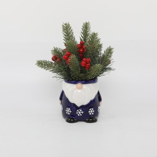 Flora Bunda Xmas Mix in Gnome Ceramic Pot 3.75X3.75X3.5 - CH2100E-NAVY