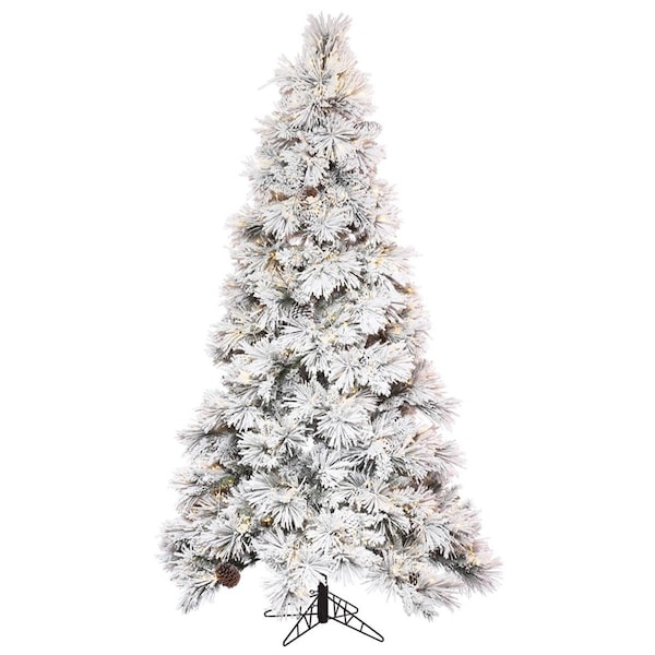 Vickerman 7.5 ft. x 37 in. Flocked Atka Pencil Christmas Tree with 3 mm 750 Warm White LED Light - K171076LED