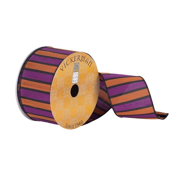Vickerman 2.5 in. x 10 Yards Orange & Purple Striped Ribbon, 72PK - Q180401