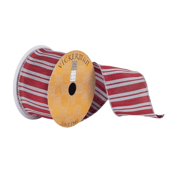 Vickerman 2.5 in. x 10 Yards Red & Silver Striped Dupioni Ribbon, 72PK - Q180836