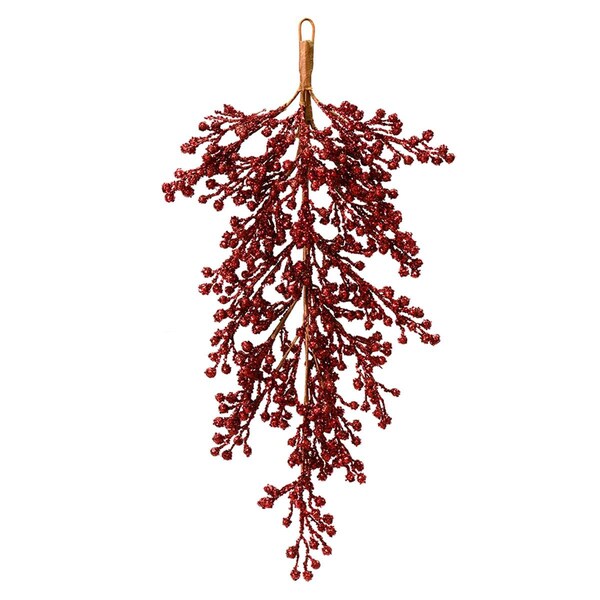 Vickerman 33 in. Burgundy Glitter Berry Door Swag Tear Drop Outdoor, 12PK - L180905