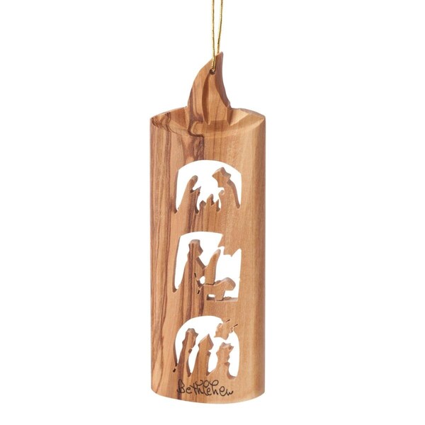 Omg 4.5 in. Olive Wood-3 Scene Nativity in Candle Ornament - OM3327593