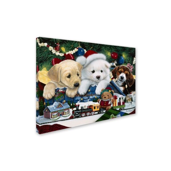 Trademark Fine Art Jenny Newland 'Curious Christmas Pups' Canvas Art, 24x32 - ALI1938-C2432GG