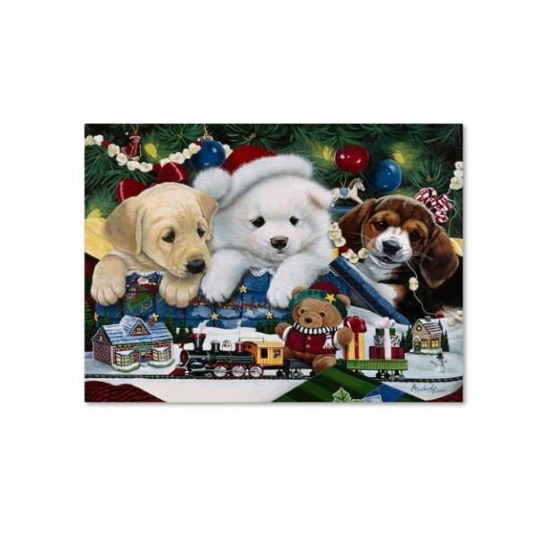 Trademark Fine Art Jenny Newland 'Curious Christmas Pups' Canvas Art, 24x32 - ALI1938-C2432GG