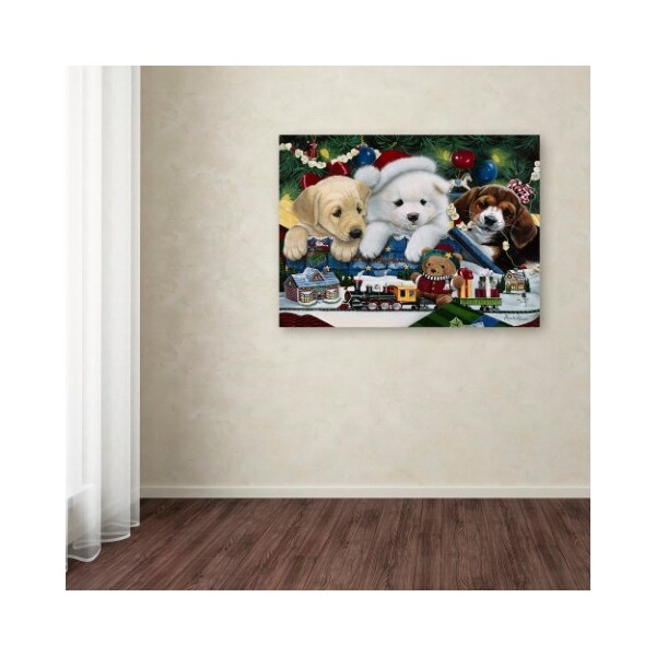 Trademark Fine Art Jenny Newland 'Curious Christmas Pups' Canvas Art, 24x32 - ALI1938-C2432GG