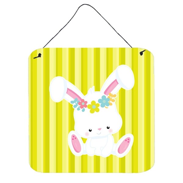 Carolines Treasures Easter White Rabbit with Flowers Wall or Door Hanging Prints - BB7093DS66