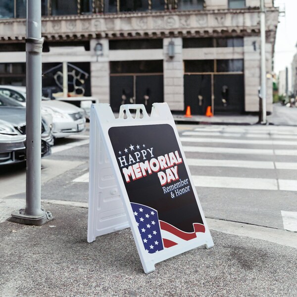 Signmission Happy Memorial Day, A-Frame & 2 Decals Installed, Heavy-Duty Plastic Frame - SBHD-D-2436-30391