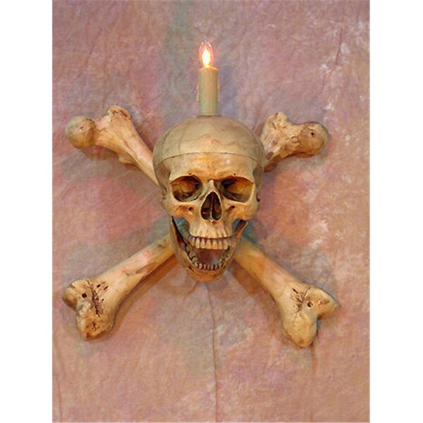Perfectpretend Wall Sconce Skull-Bone  Life-Size Skull on Femur Crossbones - PE1413063